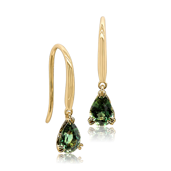 9ct Green Australian Sapphire Drop Earrings