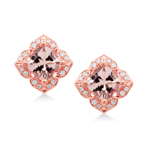 Natural Morganite & Diamond Earrings in 9ct Gold