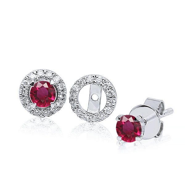 9ct Natural Ruby Stud & Diamond Halo Jacket Set