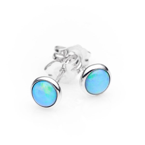 IKECHO 6mm Solid Opal Earrings in Sterling Silver