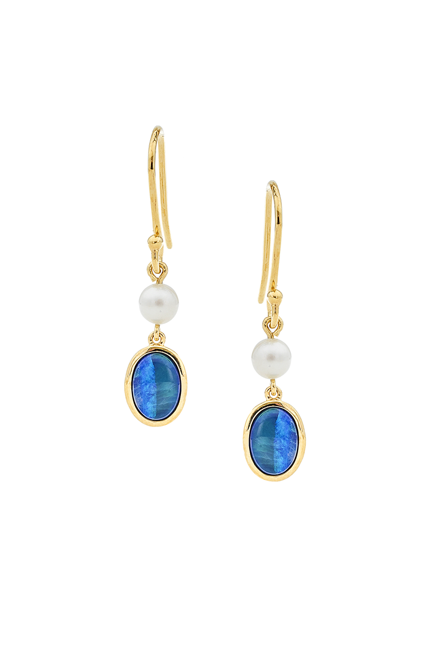 IKECHO Solid Opal Earrings with Freshwater Pearl in 9ct Gold OE001-9Y