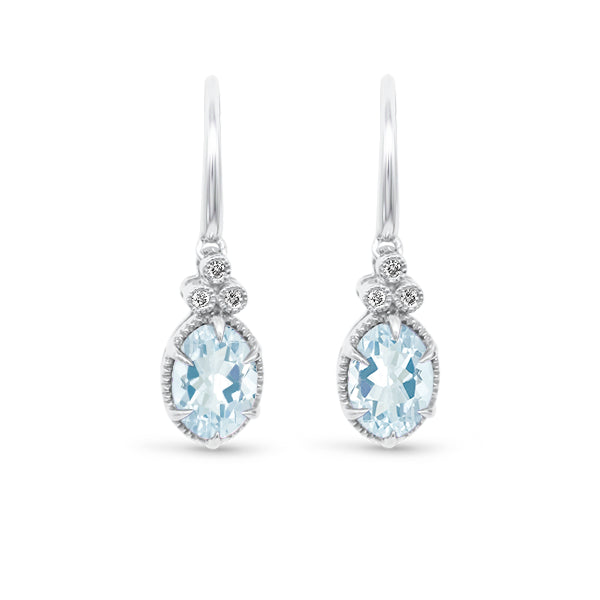 9ct Aquamarine Deco Earrings in 9ct White Gold