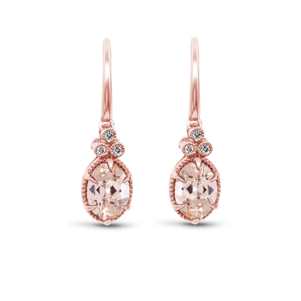 Morganite & Diamond Bezel/Claw Set Shepherd Hook Earrings by