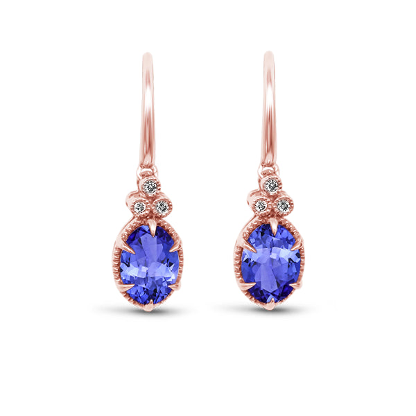 9ct Tanzanite Deco Earrings in 9ct Rose Gold