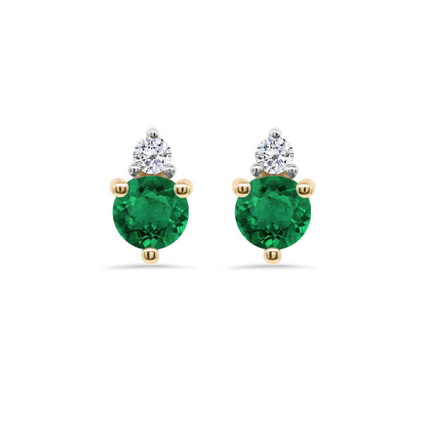 Natural Emerald and Diamond Duo Earrings in 9ct Gold