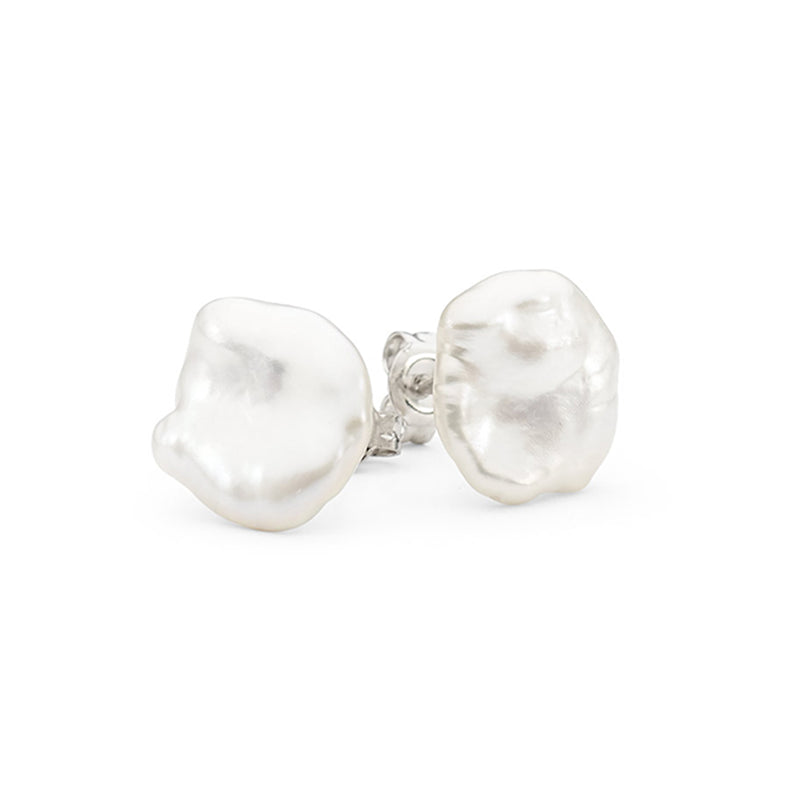 IKECHO White Freshwater Pearl The Pebble Studs in Sterling Silver