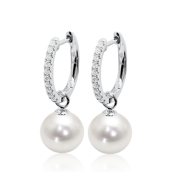 9ct South Sea Pearl & Diamond Hoop Earrings