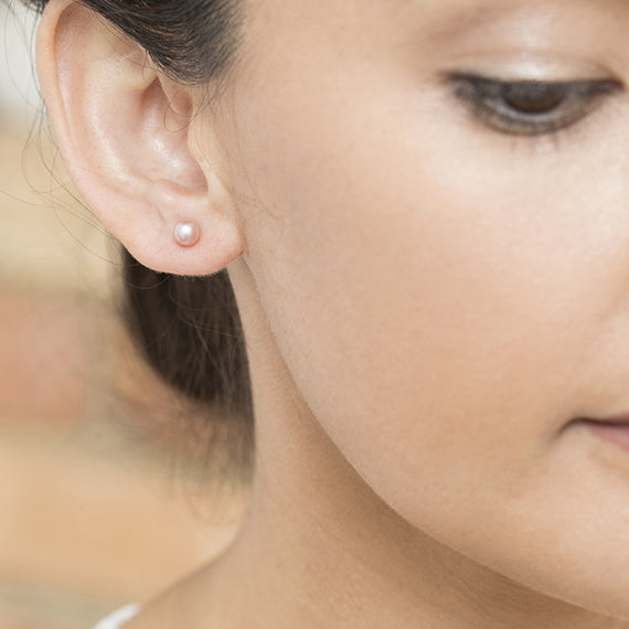 IKECHO Silver Round Pink Freshwater Pearl Earrings