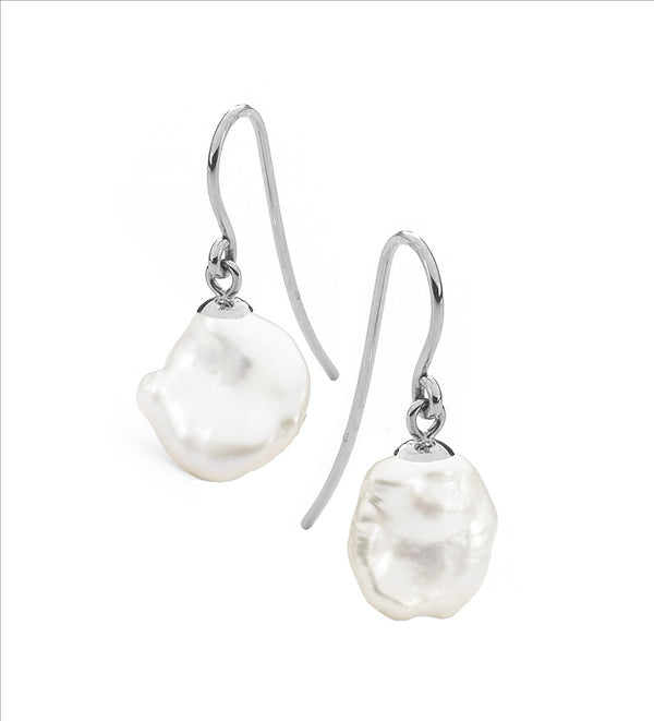 IKECHO Silver White Keshi Pearl Drop Earrings