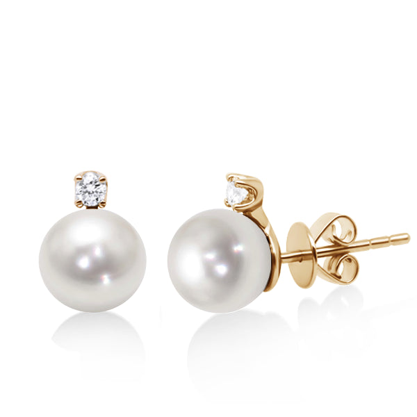 MIYAKO 8mm Cultured South Sea Pearl & Diamond Earring in 9ct Gold