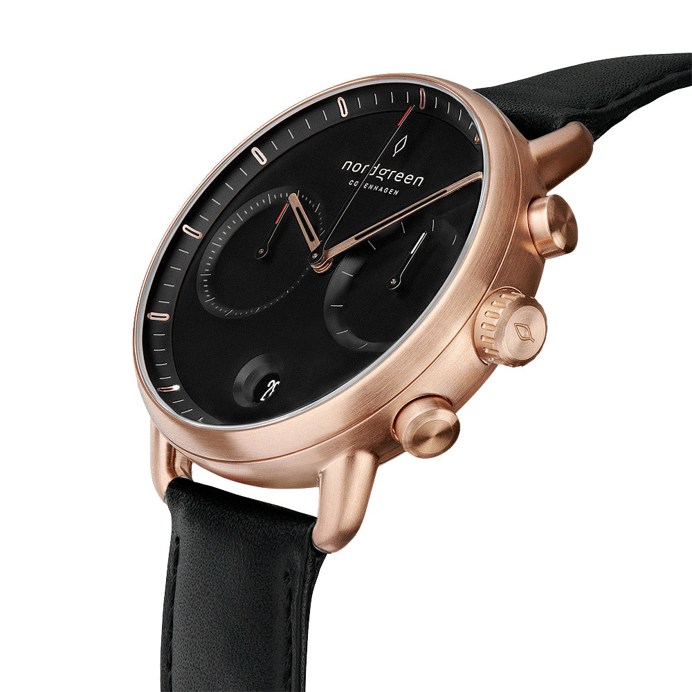 NORDGREEN Pioneer 40mm Rose Gold Black Chronograph
