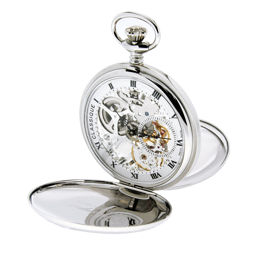 CLASSIQUE Swiss Mechanical Full Skeleton Steel Pocketwatch