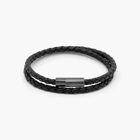 Double Wrap Black Leather Bracelet