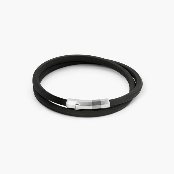 Tateossian Octogon Click Black Rubber Bracelet
