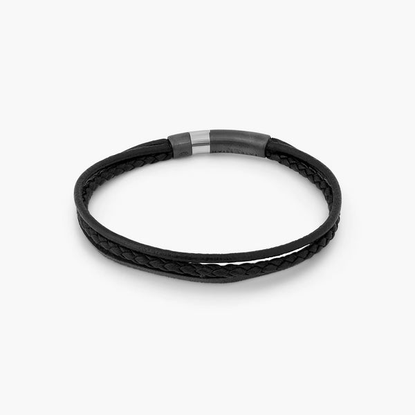 Tateossian Gear Click Black Leather Bracelet