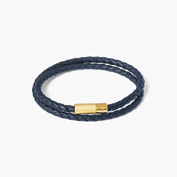 Tateossian Pop Rigato Double Wrap Leather Bracelet In Navy Gold