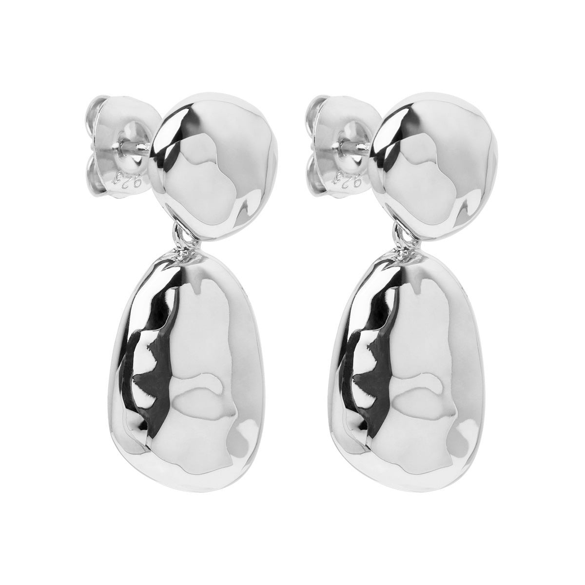 Najo Double Pebblet Silver Stud Earrings