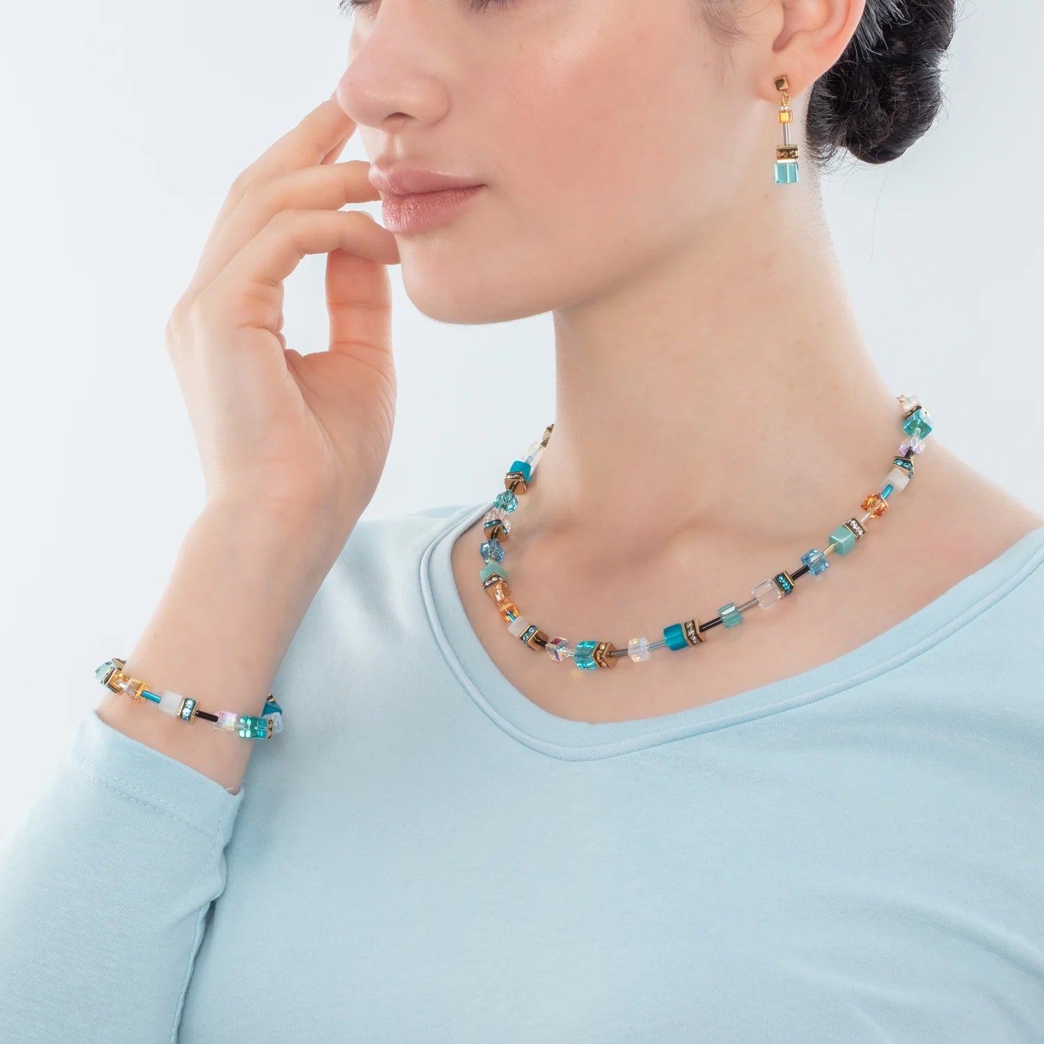 COEUR DE LION Iconic GeoCUBE® Fresh Turquoise Gold Bracelet