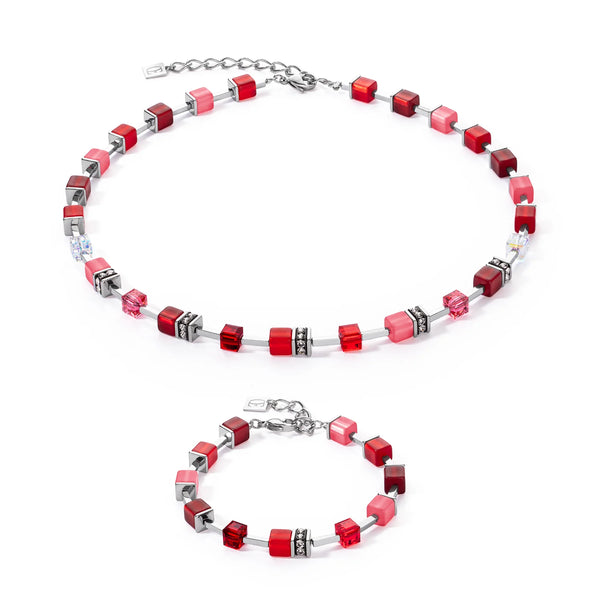 Coeur de Lion Red, Warm Pink & Silver Iconic GeoCube® Necklace