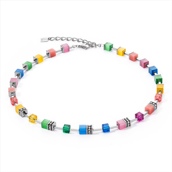 Coeur de Lion Bright Rainbow & Silver Iconic GeoCube® Necklace