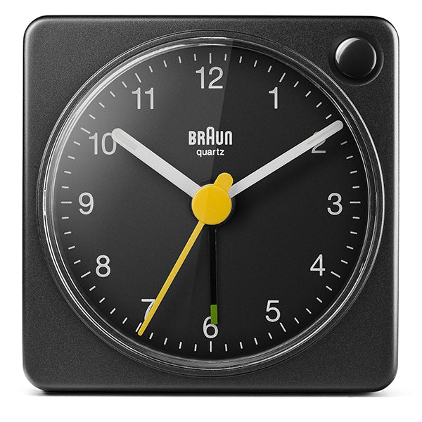 BRAUN Classic Analogue Square Black Travel Alarm Clock
