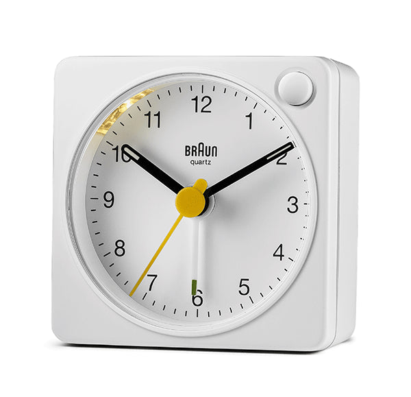 BRAUN Classic Analogue Square White Travel Alarm Clock