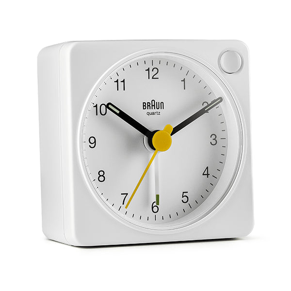BRAUN Classic Analogue Square White Travel Alarm Clock