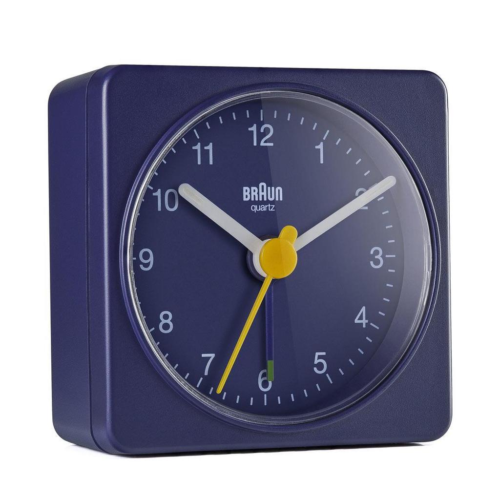 BRAUN Classic Analogue Square Blue Travel Alarm Clock