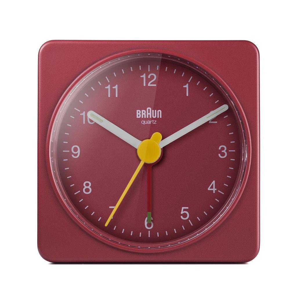 BRAUN Classic Analogue Square Red Travel Alarm Clock