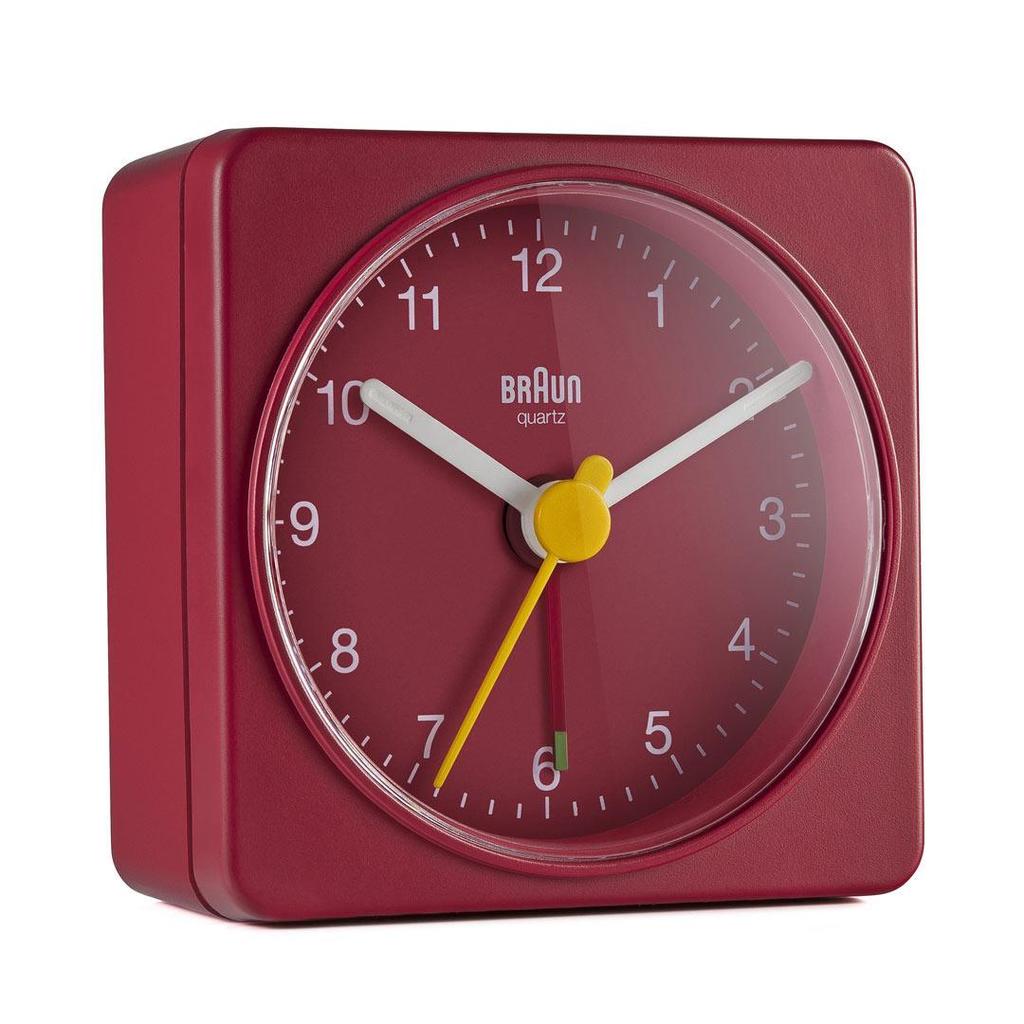 BRAUN Classic Analogue Square Red Travel Alarm Clock