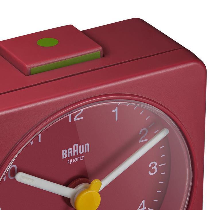BRAUN Classic Analogue Square Red Travel Alarm Clock