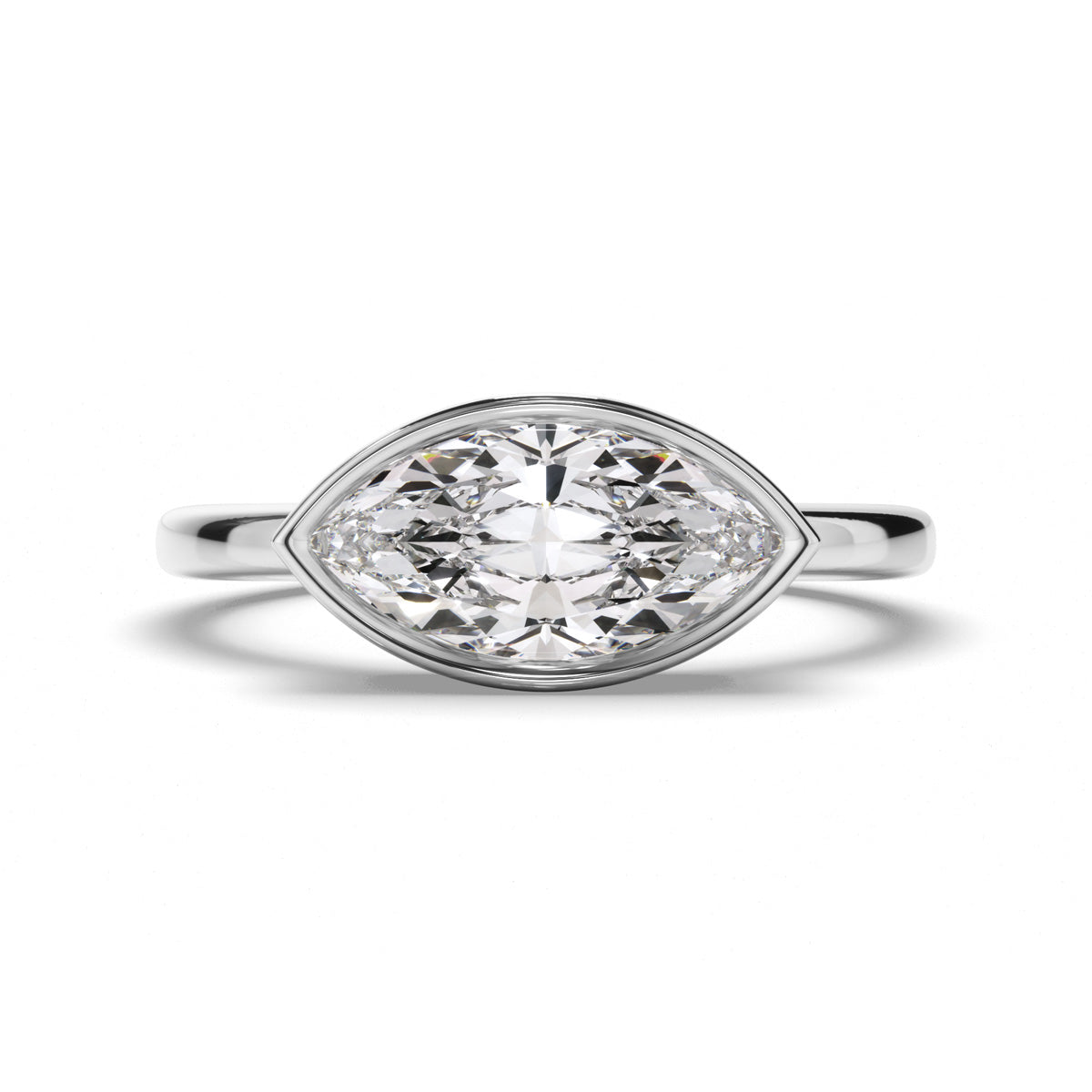 Marquise Cut Diamond Bezel East West Solitaire Engagement Ring