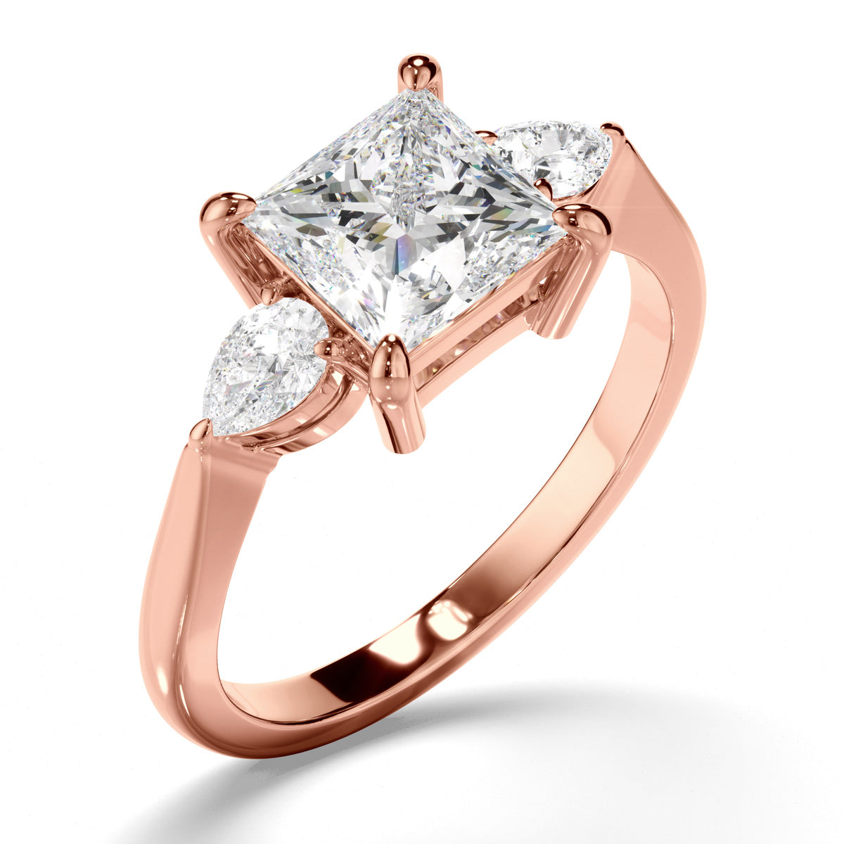 Princess Cut Diamond Trilogy Engagement Ring with Pear Sides