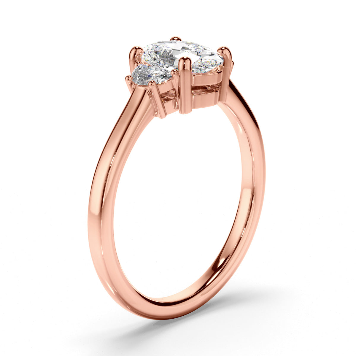 Oval Cut Diamond Trilogy Engagement Ring with Half Moon Sides