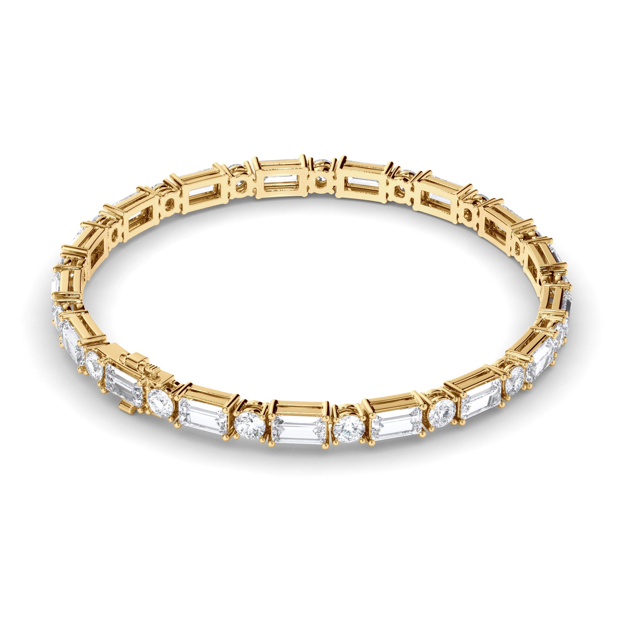 Round Brilliant & Baguette Cut Natural Mined Diamond Tennis Bracelet