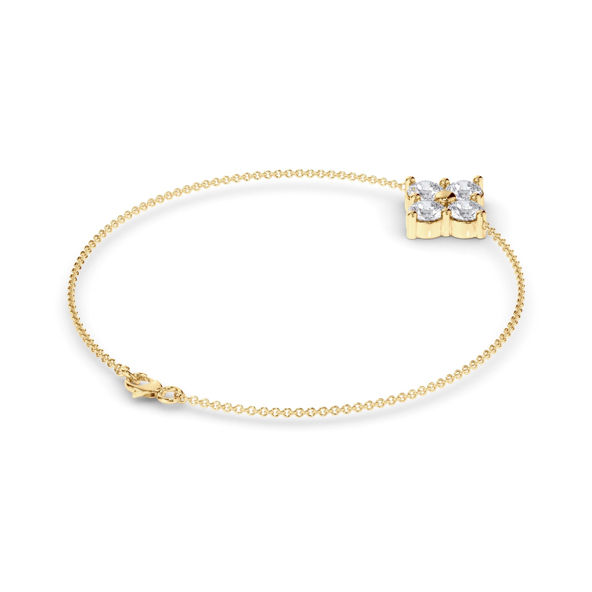 Round Brilliant Cut Natural Mined Diamond Clover Style Bracelet