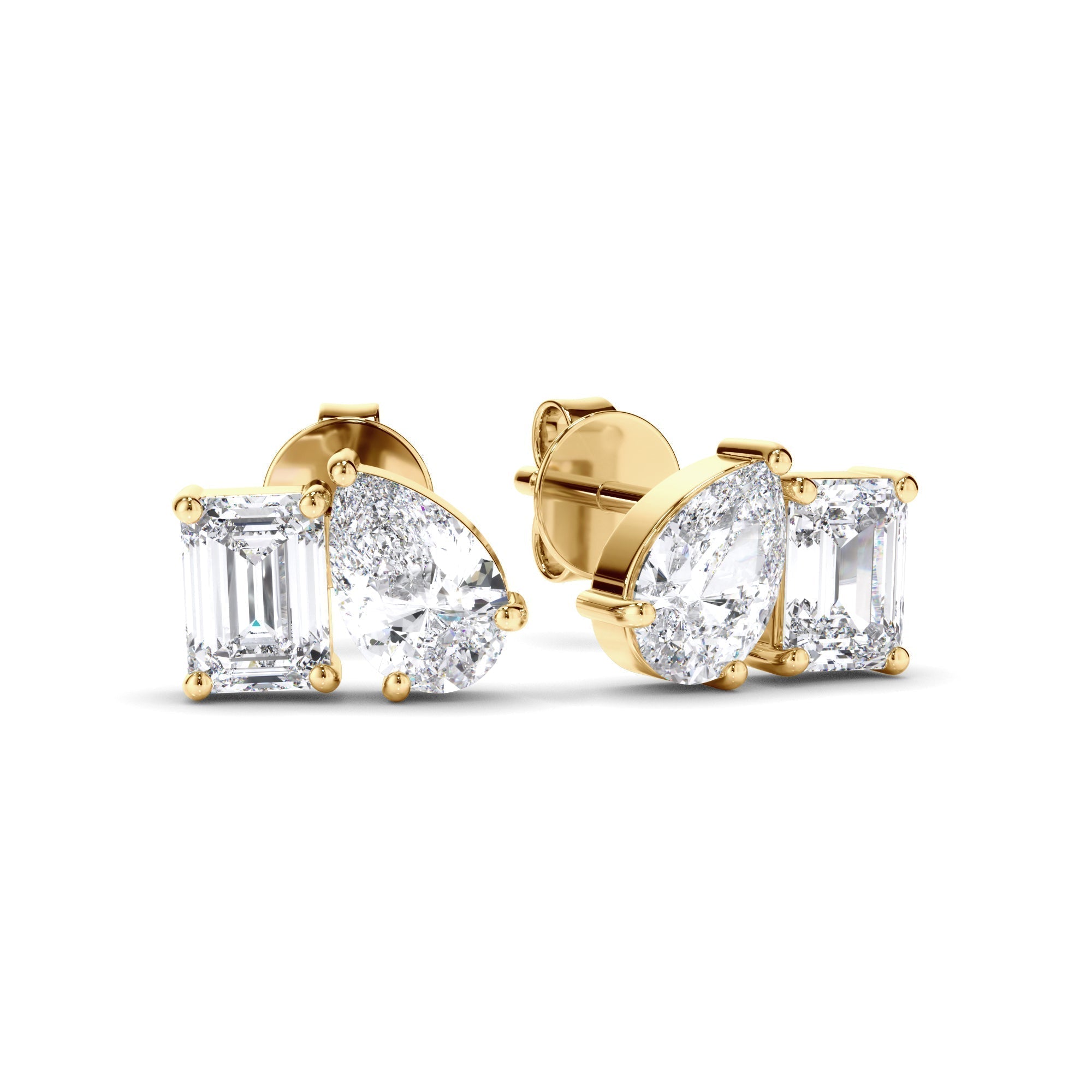 Emerald & Pear Cut Diamond Stud Earrings