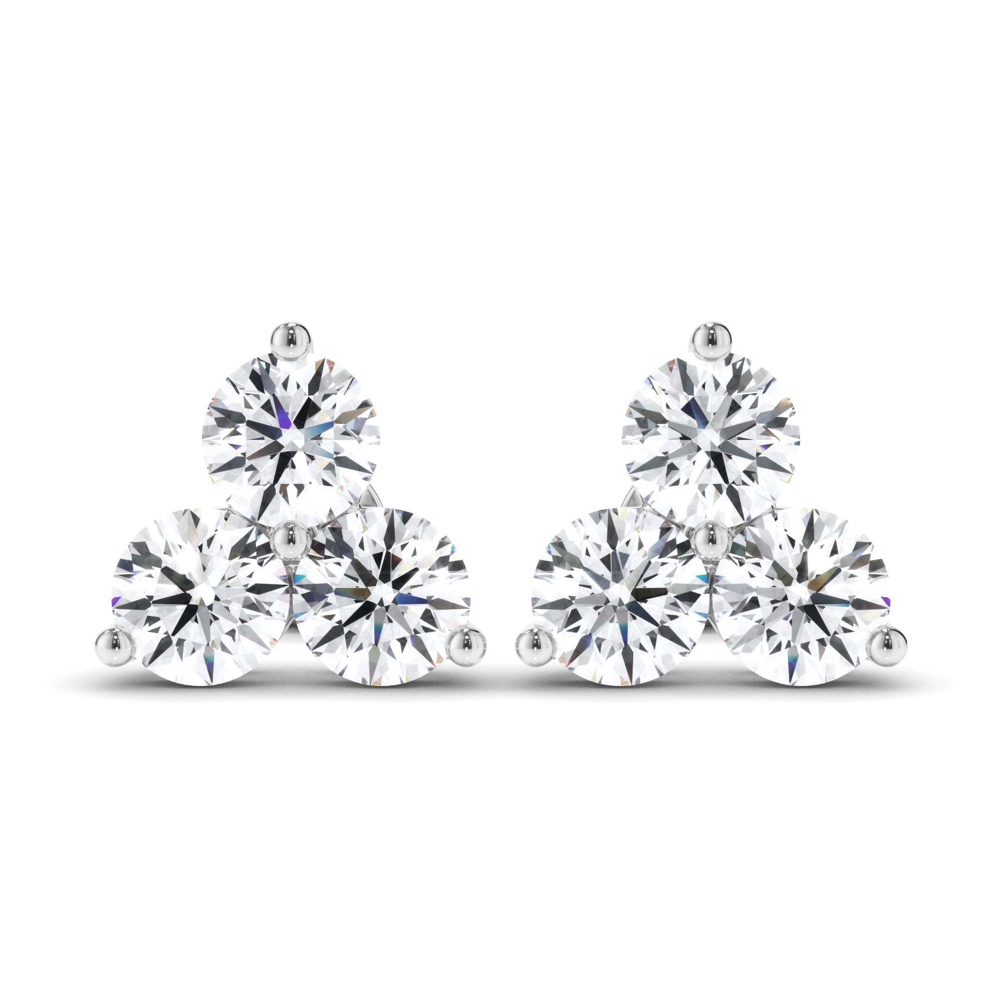 Round Brilliant Cut Diamond 3-Stone Stud Earrings