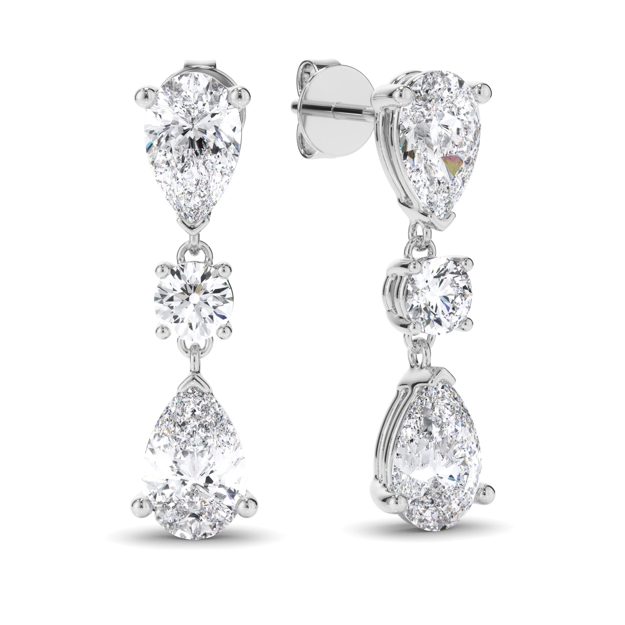 Pear & Round Brilliant Cut Diamond Drop Earrings