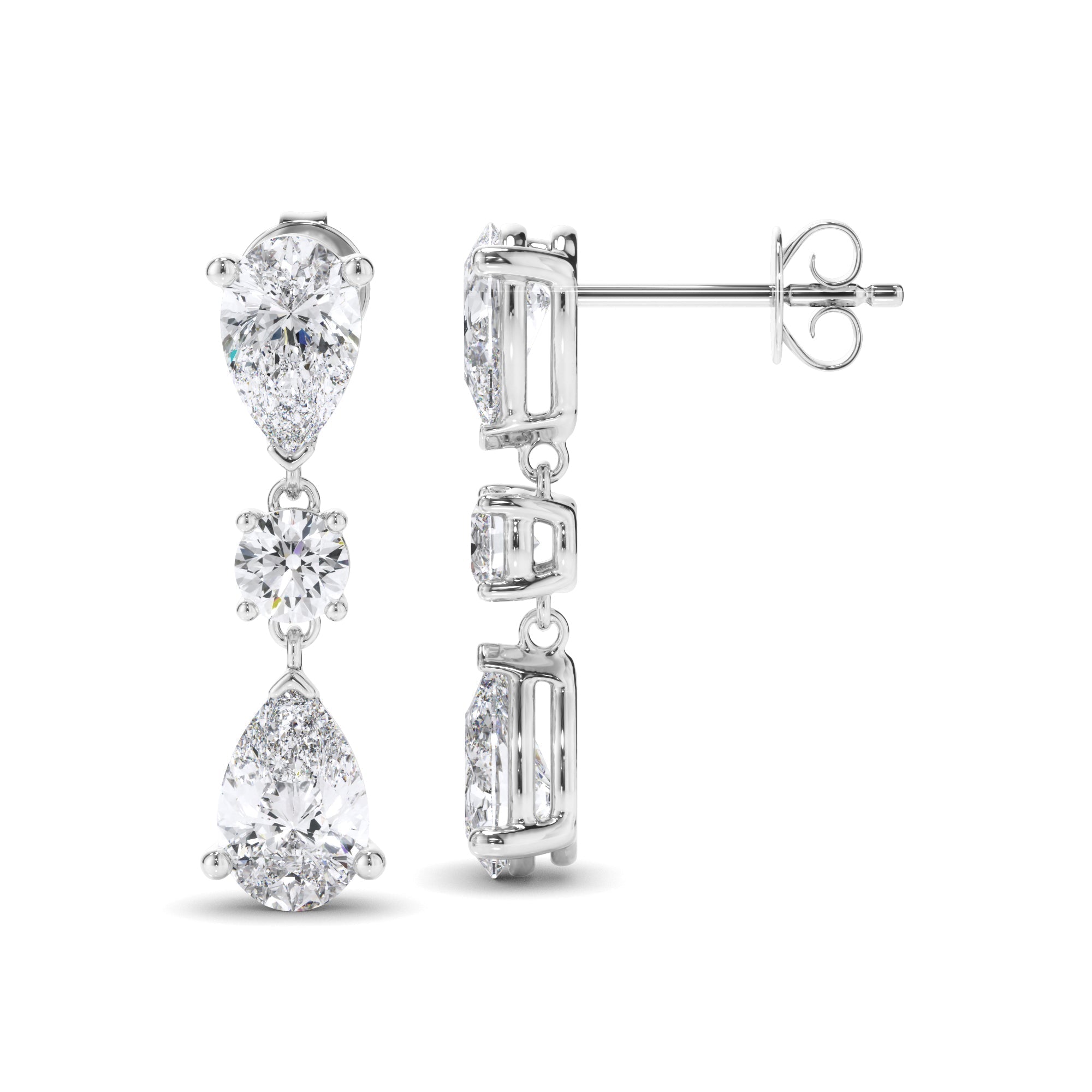 Pear & Round Brilliant Cut Diamond Drop Earrings
