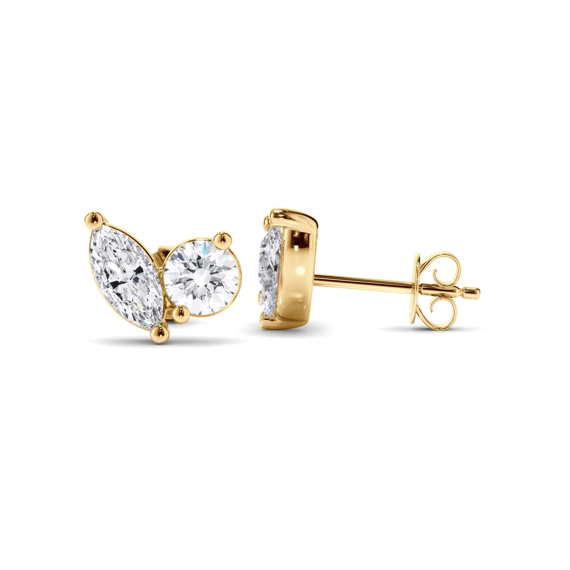 Pear & Round Brilliant Cut Diamond Toi et Moi Stud Earrings