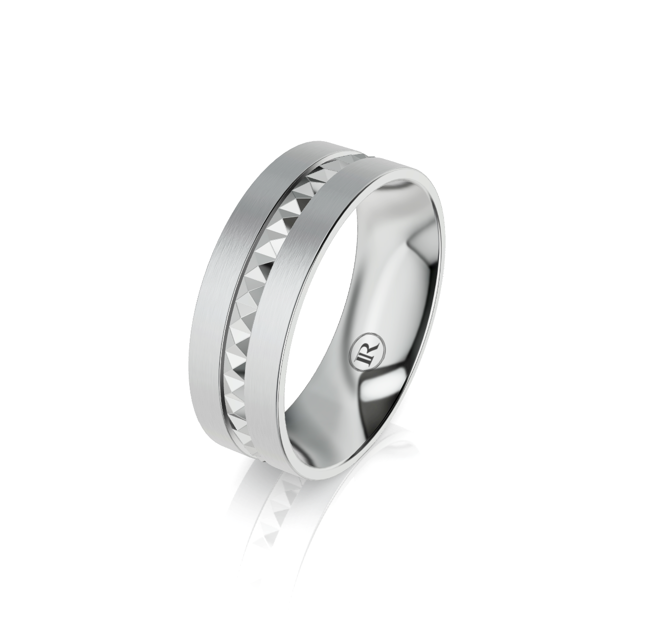 9ct White Gold Rockstud Detail Wedding Ring