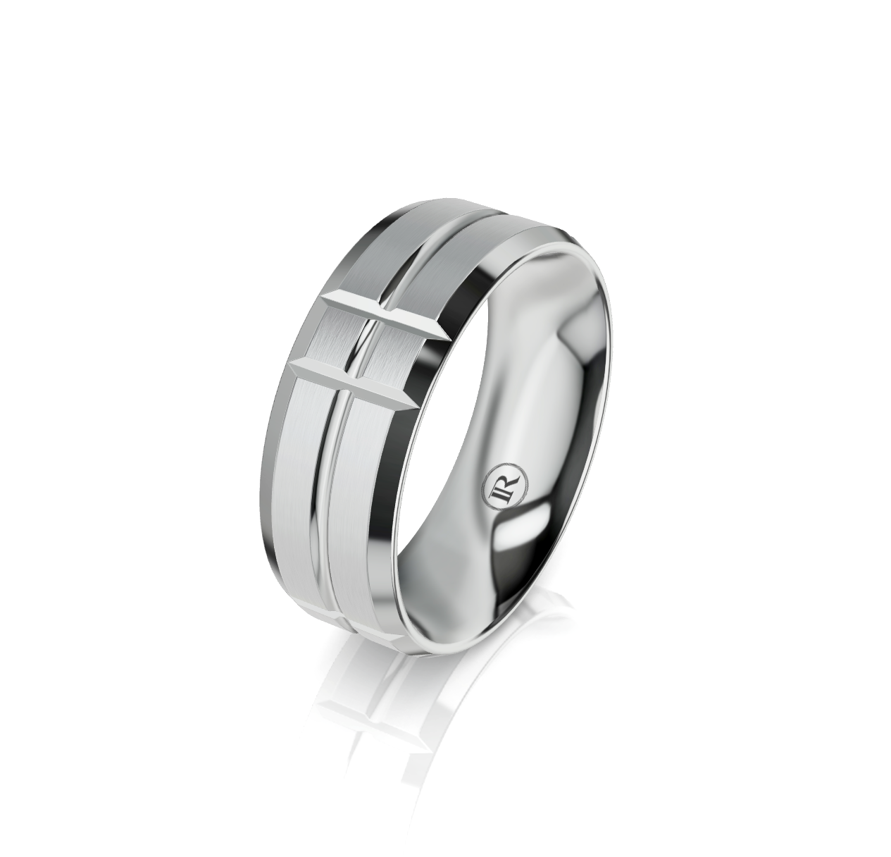 9ct White Gold Groove Detail Wedding Ring