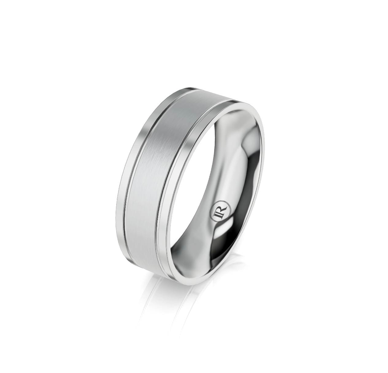 9ct White Gold Brushed Groove Detail Wedding Ring
