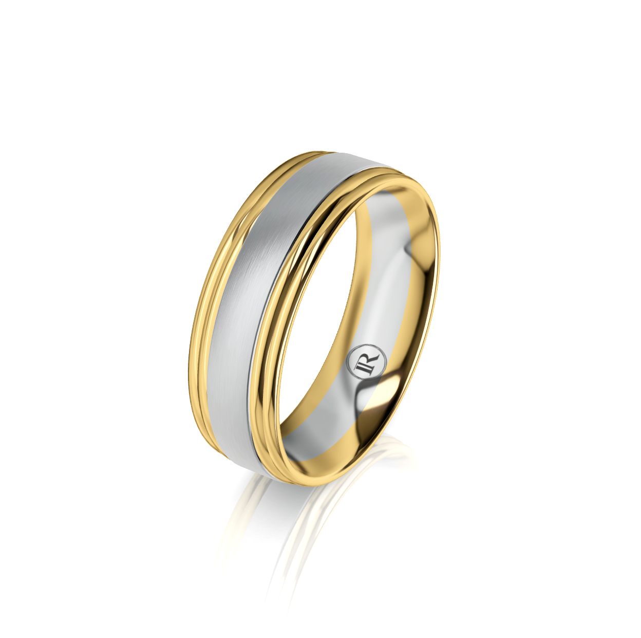 9ct White Yellow Gold Groove Detail Wedding Ring