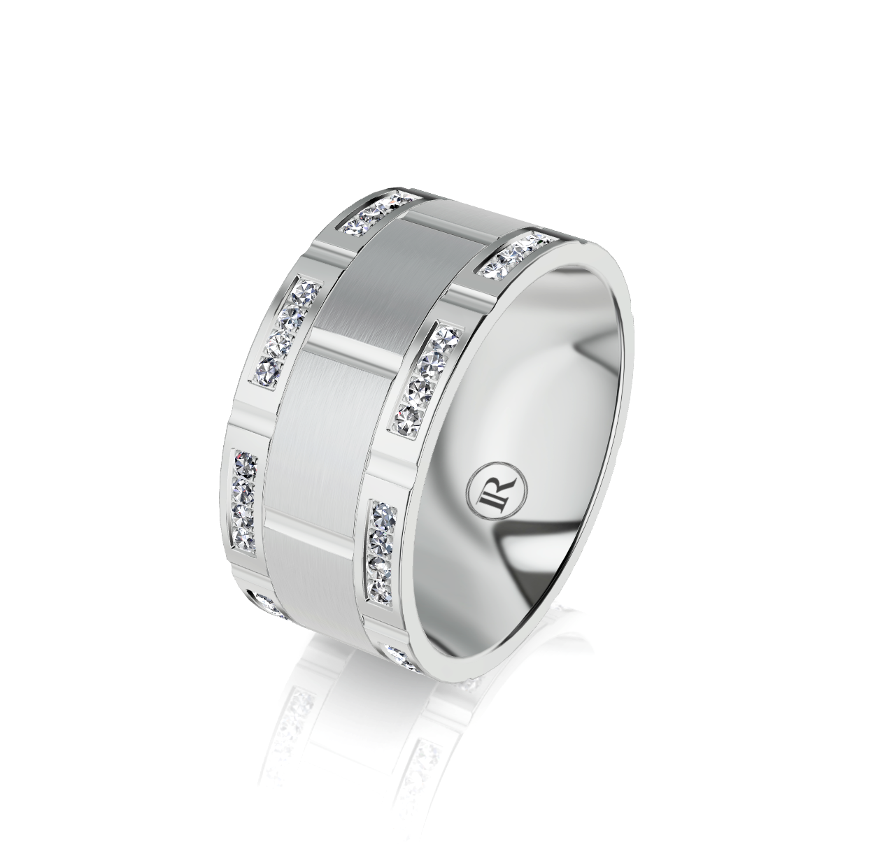 9ct White Gold Diamond Brick Detail Wedding Ring