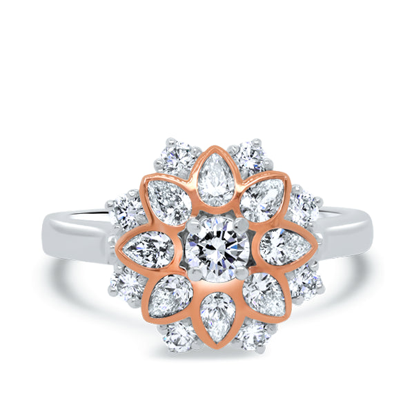 18ct Floral Pear-Shape & Round Diamond Ring