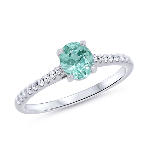 9ct Oval Mint-Green Tourmaline & Diamond Ring