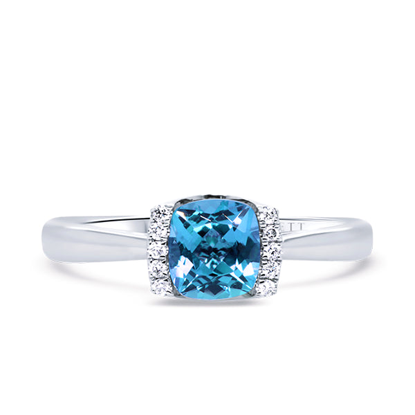 9ct Cushion-Cut Blue Topaz & Diamond Ring