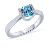 9ct Cushion-Cut Blue Topaz & Diamond Ring